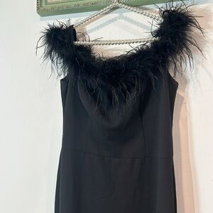 XSCAPE 5671X Off-The-Shoulder Long Scuba Crepe Feathers black noir plus size 16